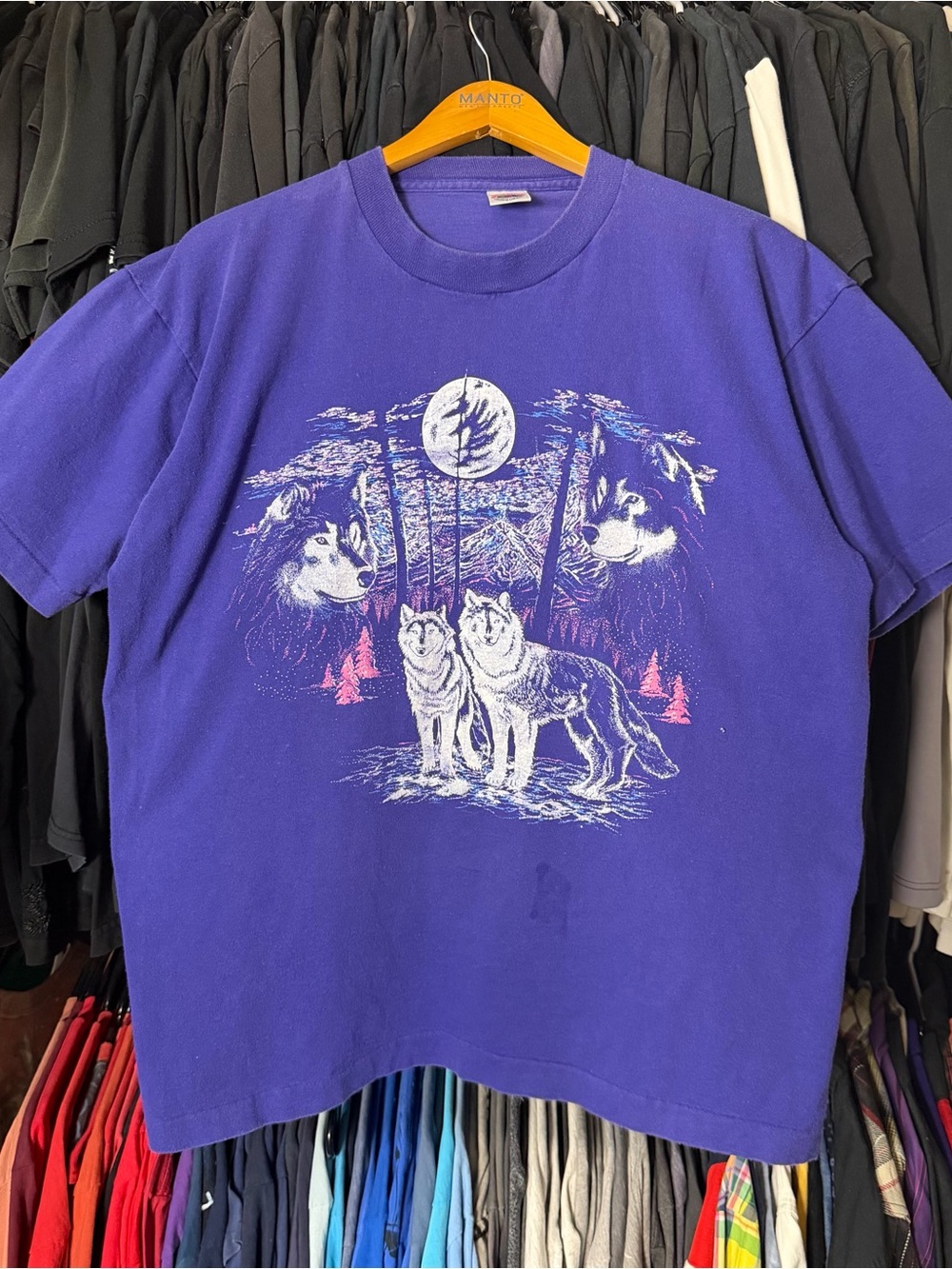 Vintage Wolves Nature Shirt Men’s Large Purple 90s USA Nature Animals Native